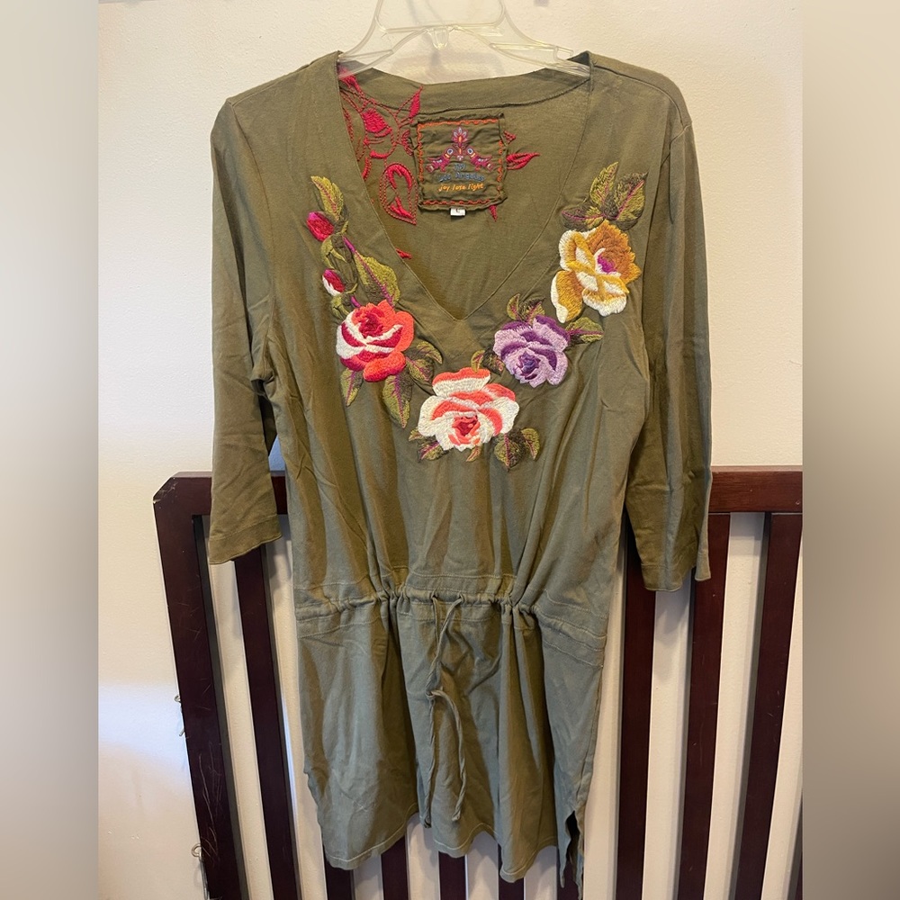 Johnny Was Olive Green Tunic with tie
